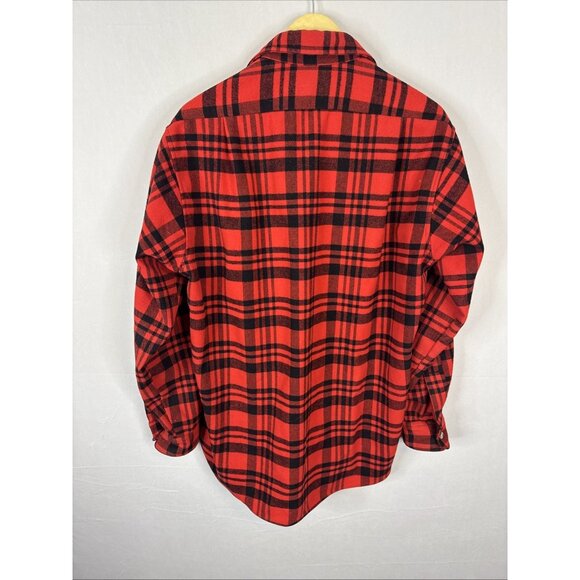 Vintage Remington Red & Black Flannel Button Down L 100% Polyester Made In USA - Picture 6 of 6